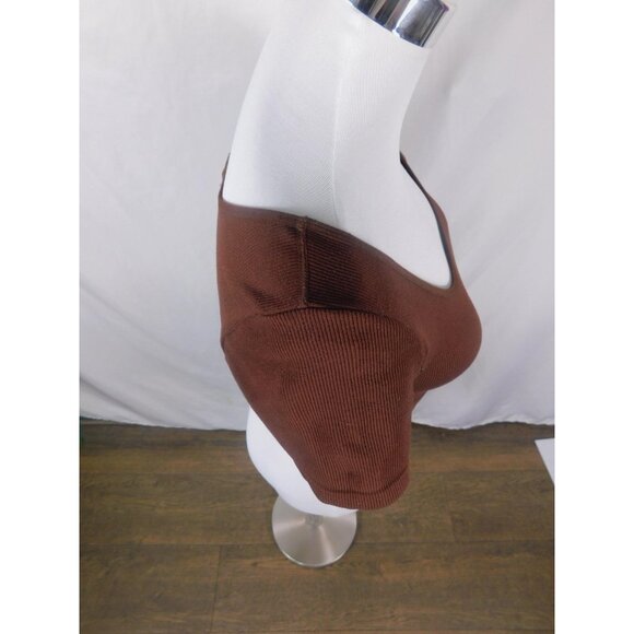 Bozzolo Brown Ribbed Crop Top Square Neck Short Sleeve M/L - Picture 7 of 10